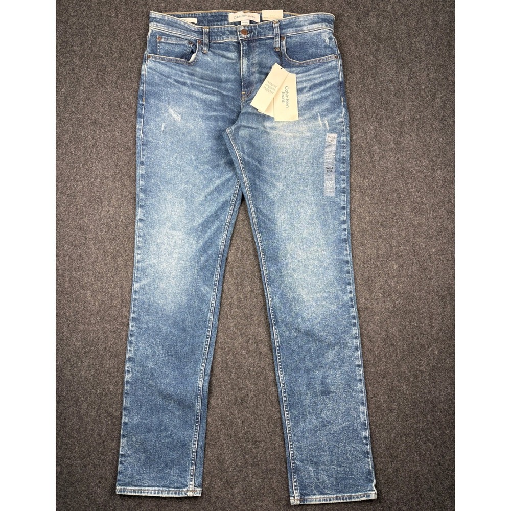 Calvin Klein Jeans Slim Fit Blue Acid Wash Denim 34x34 40GP789 New